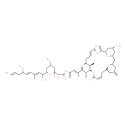 ChemSpider 2D Image | (1S,6E,9S,11S,12S,13R,16Z,19S,23S,25R,27R,31R)-11-{(1E)-1-[2-({6-[(2E,4E,8E)-9-Bromo-1-hydroxy-6-methoxy-3-methyl-2,4,8-nonatrien-1-yl]-2-hydroxy-4-methoxytetrahydro-2H-pyran-2-yl}methyl)-1,3-oxazol-4
-yl]-1-propen-2-yl}-27-hydroxy-12,31-dimethyl-21-methylene-4,10,14,29,30-pentaoxa-32-azapentacyclo[23.3.1.1~2,5~.1~9,13~.1~19,23~]dotriaconta-2,5(32),6,16-tetraen-15-one | C53H71BrN2O13