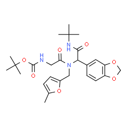 ChemSpider 2D Image | tert-Butyl (2-{[1-(1,3-benzodioxol-5-yl)-2-(tert-butylamino)-2-oxoethyl][(5-methyl-2-furyl)methyl]amino}-2-oxoethyl)carbamate | C26H35N3O7