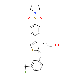 ChemSpider 2D Image | 2-[(2Z)-4-[4-(1-Pyrrolidinylsulfonyl)phenyl]-2-{[3-(trifluoromethyl)phenyl]imino}-1,3-thiazol-3(2H)-yl]ethanol | C22H22F3N3O3S2