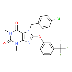ChemSpider 2D Image | 7-(4-Chlorobenzyl)-1,3-dimethyl-8-[3-(trifluoromethyl)phenoxy]-3,7-dihydro-1H-purine-2,6-dione | C21H16ClF3N4O3