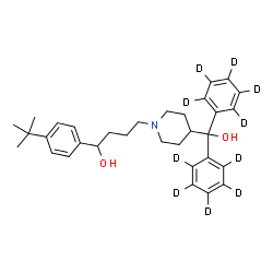 ChemSpider 2D Image | 4-[4-(Hydroxy{bis[(~2~H_5_)phenyl]}methyl)-1-piperidinyl]-1-[4-(2-methyl-2-propanyl)phenyl]-1-butanol | C32H31D10NO2