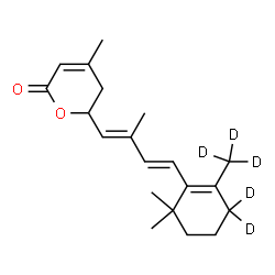 ChemSpider 2D Image | 6-{(1E,3E)-4-[6,6-Dimethyl-2-(~2~H_3_)methyl(3,3-~2~H_2_)-1-cyclohexen-1-yl]-2-methyl-1,3-butadien-1-yl}-4-methyl-5,6-dihydro-2H-pyran-2-one | C20H23D5O2
