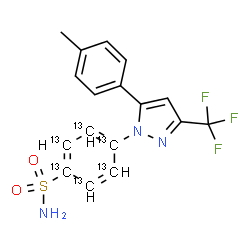 ChemSpider 2D Image | 4-[5-(4-Methylphenyl)-3-(trifluoromethyl)-1H-pyrazol-1-yl](~13~C_6_)benzenesulfonamide | C1113C6H14F3N3O2S