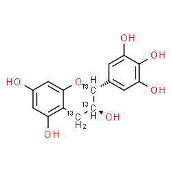 ChemSpider 2D Image | (2R,3S)-2-(3,4,5-Trihydroxyphenyl)-3,5,7-(2,3,4-~13~C_3_)chromanetriol | C1213C3H14O7