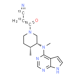 ChemSpider 2D Image | 3-{(3R,4R)-4-Methyl-3-[methyl(7H-pyrrolo[2,3-d]pyrimidin-4-yl)amino]-1-piperidinyl}-3-oxo(~13~C_3_)propanenitrile | C1313C3H20N6O