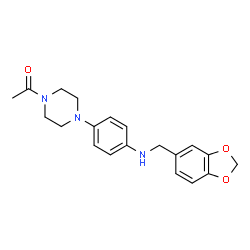 ChemSpider 2D Image | 1-(4-{4-[(1,3-Benzodioxol-5-ylmethyl)amino]phenyl}-1-piperazinyl)ethanone | C20H23N3O3