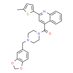 ChemSpider 2D Image | [4-(1,3-Benzodioxol-5-ylmethyl)-1-piperazinyl][2-(5-methyl-2-thienyl)-4-quinolinyl]methanone | C27H25N3O3S