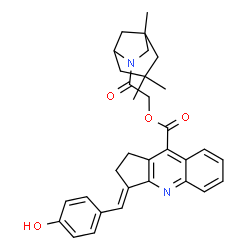 ChemSpider 2D Image | 2-Oxo-2-(1,3,3-trimethyl-6-azabicyclo[3.2.1]oct-6-yl)ethyl (3E)-3-(4-hydroxybenzylidene)-2,3-dihydro-1H-cyclopenta[b]quinoline-9-carboxylate | C32H34N2O4