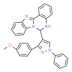ChemSpider 2D Image | 6-[3-(4-Methoxyphenyl)-1-phenyl-1H-pyrazol-4-yl]-5,6-dihydrobenzimidazo[1,2-c]quinazoline | C30H23N5O
