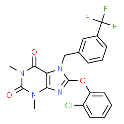 ChemSpider 2D Image | 8-(2-Chlorophenoxy)-1,3-dimethyl-7-[3-(trifluoromethyl)benzyl]-3,7-dihydro-1H-purine-2,6-dione | C21H16ClF3N4O3