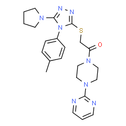 ChemSpider 2D Image | 2-{[4-(4-Methylphenyl)-5-(1-pyrrolidinyl)-4H-1,2,4-triazol-3-yl]sulfanyl}-1-[4-(2-pyrimidinyl)-1-piperazinyl]ethanone | C23H28N8OS