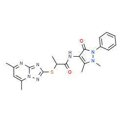 ChemSpider 2D Image | N-(1,5-Dimethyl-3-oxo-2-phenyl-2,3-dihydro-1H-pyrazol-4-yl)-2-[(5,7-dimethyl[1,2,4]triazolo[1,5-a]pyrimidin-2-yl)sulfanyl]propanamide | C21H23N7O2S