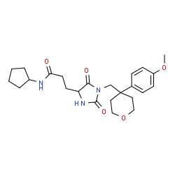 ChemSpider 2D Image | N-Cyclopentyl-3-(1-{[4-(4-methoxyphenyl)tetrahydro-2H-pyran-4-yl]methyl}-2,5-dioxo-4-imidazolidinyl)propanamide | C24H33N3O5