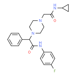 ChemSpider 2D Image | 2-{4-[2-(Cyclopropylamino)-2-oxoethyl]-1-piperazinyl}-N-(4-fluorophenyl)-2-phenylacetamide | C23H27FN4O2
