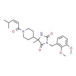 ChemSpider 2D Image | 3-(2,3-Dimethoxybenzyl)-5-methyl-5-{1-[(2Z)-4-methyl-2-pentenoyl]-4-piperidinyl}-2,4-imidazolidinedione | C24H33N3O5