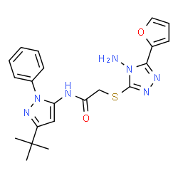 ChemSpider 2D Image | 2-{[4-Amino-5-(2-furyl)-4H-1,2,4-triazol-3-yl]sulfanyl}-N-[3-(2-methyl-2-propanyl)-1-phenyl-1H-pyrazol-5-yl]acetamide | C21H23N7O2S