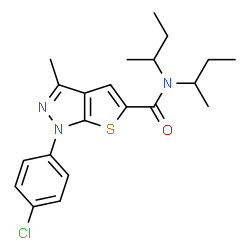 ChemSpider 2D Image | N,N-Di-sec-butyl-1-(4-chlorophenyl)-3-methyl-1H-thieno[2,3-c]pyrazole-5-carboxamide | C21H26ClN3OS