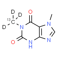 ChemSpider 2D Image | 7-Methyl-1-(~13~C,~2~H_3_)methyl-3,7-dihydro-1H-purine-2,6-dione | C613CH5D3N4O2