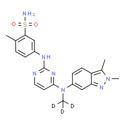 ChemSpider 2D Image | 5-[(4-{(2,3-Dimethyl-2H-indazol-6-yl)[(~2~H_3_)methyl]amino}-2-pyrimidinyl)amino]-2-methylbenzenesulfonamide | C21H20D3N7O2S