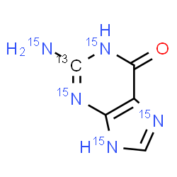 ChemSpider 2D Image | 2-(~15~N)Amino(2-~13~C,~15~N_4_)-1,9-dihydro-6H-purin-6-one | C413CH515N5O
