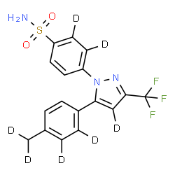 ChemSpider 2D Image | 4-{5-[4-(~2~H_2_)Methyl(2,3-~2~H_2_)phenyl]-3-(trifluoromethyl)(~2~H)-1H-pyrazol-1-yl}(2,3-~2~H_2_)benzenesulfonamide | C17H7D7F3N3O2S