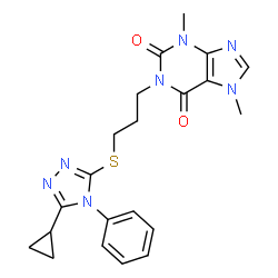 ChemSpider 2D Image | 1-{3-[(5-Cyclopropyl-4-phenyl-4H-1,2,4-triazol-3-yl)sulfanyl]propyl}-3,7-dimethyl-3,7-dihydro-1H-purine-2,6-dione | C21H23N7O2S