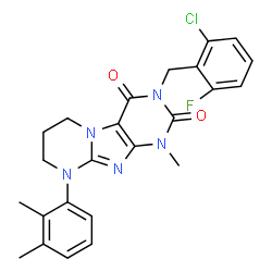 ChemSpider 2D Image | 3-(2-Chloro-6-fluorobenzyl)-9-(2,3-dimethylphenyl)-1-methyl-6,7,8,9-tetrahydropyrimido[2,1-f]purine-2,4(1H,3H)-dione | C24H23ClFN5O2