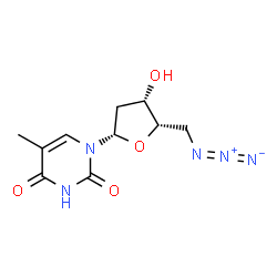 ChemSpider 2D Image | 1-(5-Azido-2,5-dideoxy-beta-L-threo-pentofuranosyl)-5-methyl-2,4(1H,3H)-pyrimidinedione | C10H13N5O4