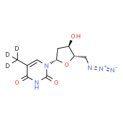 ChemSpider 2D Image | 1-(5-Azido-2,5-dideoxy-beta-L-erythro-pentofuranosyl)-5-(~2~H_3_)methyl-2,4(1H,3H)-pyrimidinedione | C10H10D3N5O4