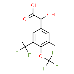 ChemSpider 2D Image | Hydroxy[3-iodo-4-(trifluoromethoxy)-5-(trifluoromethyl)phenyl]acetic acid | C10H5F6IO4