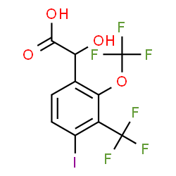 ChemSpider 2D Image | Hydroxy[4-iodo-2-(trifluoromethoxy)-3-(trifluoromethyl)phenyl]acetic acid | C10H5F6IO4