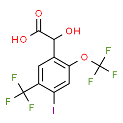 ChemSpider 2D Image | Hydroxy[4-iodo-2-(trifluoromethoxy)-5-(trifluoromethyl)phenyl]acetic acid | C10H5F6IO4