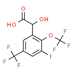 ChemSpider 2D Image | Hydroxy[3-iodo-2-(trifluoromethoxy)-5-(trifluoromethyl)phenyl]acetic acid | C10H5F6IO4