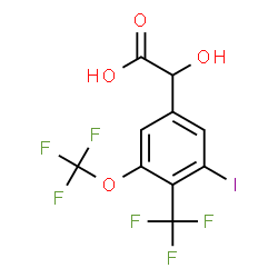 ChemSpider 2D Image | Hydroxy[3-iodo-5-(trifluoromethoxy)-4-(trifluoromethyl)phenyl]acetic acid | C10H5F6IO4