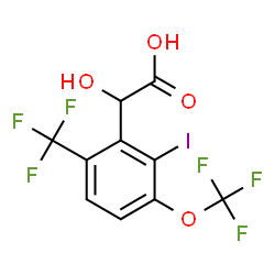 ChemSpider 2D Image | Hydroxy[2-iodo-3-(trifluoromethoxy)-6-(trifluoromethyl)phenyl]acetic acid | C10H5F6IO4