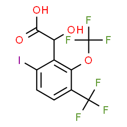 ChemSpider 2D Image | Hydroxy[6-iodo-2-(trifluoromethoxy)-3-(trifluoromethyl)phenyl]acetic acid | C10H5F6IO4
