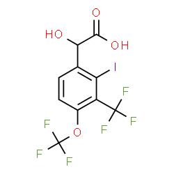 ChemSpider 2D Image | Hydroxy[2-iodo-4-(trifluoromethoxy)-3-(trifluoromethyl)phenyl]acetic acid | C10H5F6IO4