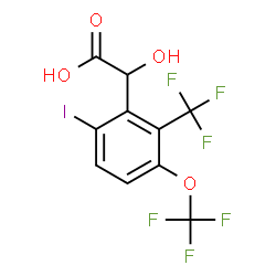 ChemSpider 2D Image | Hydroxy[6-iodo-3-(trifluoromethoxy)-2-(trifluoromethyl)phenyl]acetic acid | C10H5F6IO4