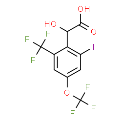 ChemSpider 2D Image | Hydroxy[2-iodo-4-(trifluoromethoxy)-6-(trifluoromethyl)phenyl]acetic acid | C10H5F6IO4