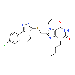 ChemSpider 2D Image | 3-Butyl-8-({[5-(4-chlorophenyl)-4-ethyl-4H-1,2,4-triazol-3-yl]sulfanyl}methyl)-7-ethyl-3,7-dihydro-1H-purine-2,6-dione | C22H26ClN7O2S