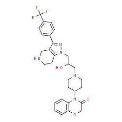 ChemSpider 2D Image | 4-[1-(2-Hydroxy-3-{3-[4-(trifluoromethyl)phenyl]-4,5,6,7-tetrahydro-1H-pyrazolo[4,3-c]pyridin-1-yl}propyl)-4-piperidinyl]-2H-1,4-benzoxazin-3(4H)-one | C29H32F3N5O3