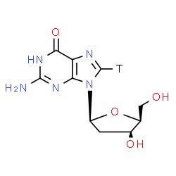 ChemSpider 2D Image | 2-Amino-9-(2-deoxy-beta-L-threo-pentofuranosyl)(8-~3~H)-1,9-dihydro-6H-purin-6-one | C10H12TN5O4
