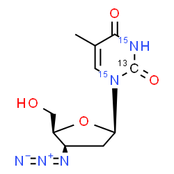 ChemSpider 2D Image | 1-(3-Azido-2,3-dideoxy-beta-D-threo-pentofuranosyl)-5-methyl-2,4(1H,3H)-(2-~13~C,~15~N_2_)pyrimidinedione | C913CH13N315N2O4
