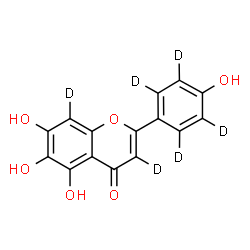ChemSpider 2D Image | 5,6,7-Trihydroxy-2-[4-hydroxy(~2~H_4_)phenyl](~2~H_2_)-4H-chromen-4-one | C15H4D6O6