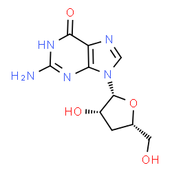 ChemSpider 2D Image | 2-Amino-9-(3-deoxy-beta-D-threo-pentofuranosyl)-1,9-dihydro-6H-purin-6-one | C10H13N5O4