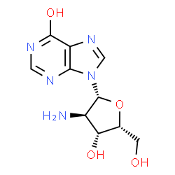 ChemSpider 2D Image | 9-(2-Amino-2-deoxy-beta-D-xylofuranosyl)-9H-purin-6-ol | C10H13N5O4