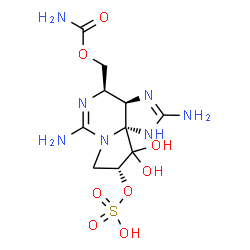 ChemSpider 2D Image | [(3aR,4R,9R,10aS)-2,6-Diamino-10,10-dihydroxy-9-(sulfooxy)-3a,4,9,10-tetrahydro-1H,8H-pyrrolo[1,2-c]purin-4-yl]methyl carbamate | C10H17N7O8S