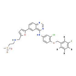 ChemSpider 2D Image | N-(3-Chloro-4-{[3-fluoro(~2~H_4_)phenyl]methoxy}phenyl)-6-[5-({[2-(methylsulfonyl)ethyl]amino}methyl)-2-furyl]-4-quinazolinamine | C29H22D4ClFN4O4S