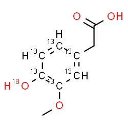 ChemSpider 2D Image | [4-(~18~O)Hydroxy-3-methoxy(~13~C_6_)phenyl]acetic acid | C313C6H10O318O