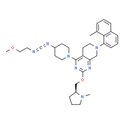 ChemSpider 2D Image | N-(2-Methoxyethyl)-N'-{1-[7-(8-methyl-1-naphthyl)-2-{[(2S)-1-methyl-2-pyrrolidinyl]methoxy}-5,6,7,8-tetrahydropyrido[3,4-d]pyrimidin-4-yl]-4-piperidinyl}carbodiimide | C33H43N7O2